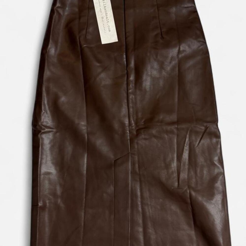 NWT Silk & Salt Women’s Brown Faux Leather Mini Skirt Black Panel Side Zip Mediu